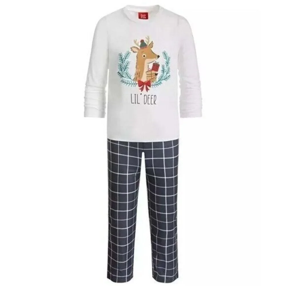 Matching Kid's Lil Deer Mix It FamilyPajama Set, Grey Plaid 2T-3Twe